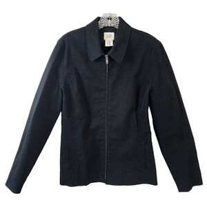 Gap Stretch Zip-Up Basic Jacket Women Size 8 Black Cotton+Spandex